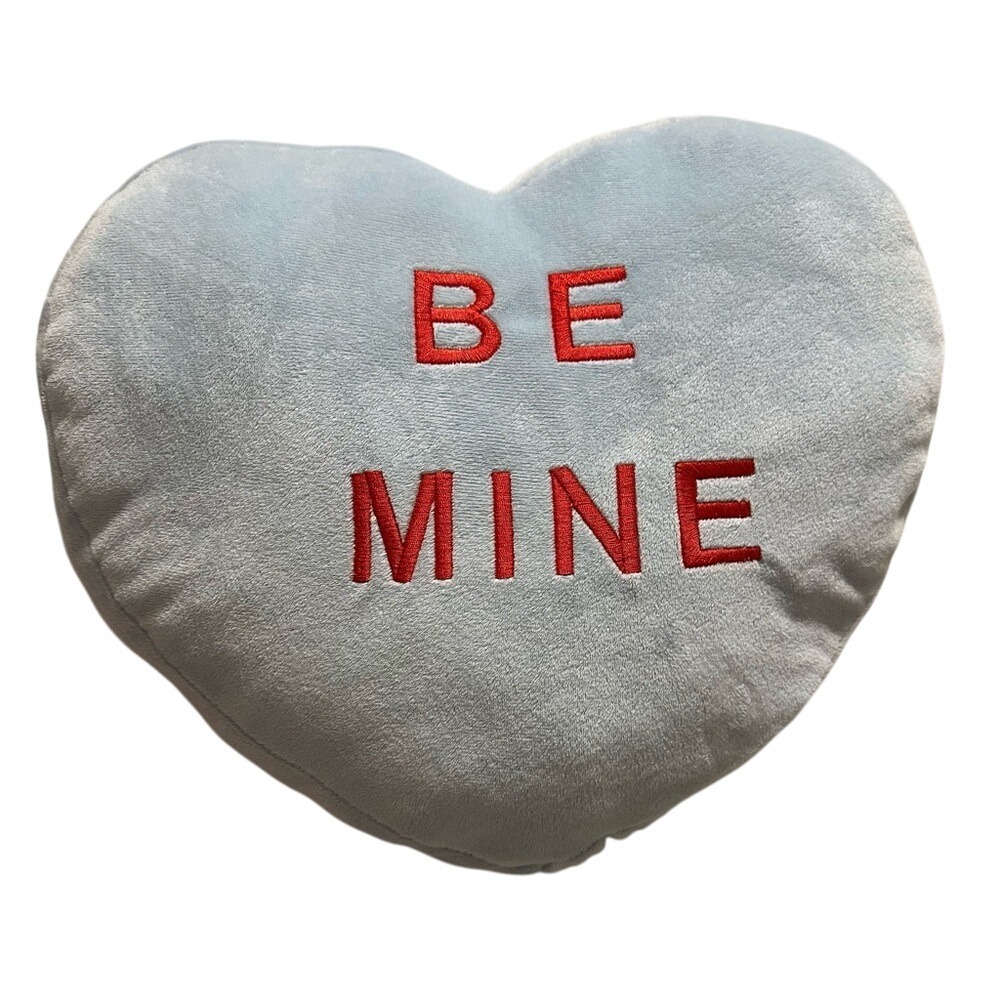 Be Mine Candy Heart Pillow Plush Blue Valentine's Day‎ Decor Embroidered